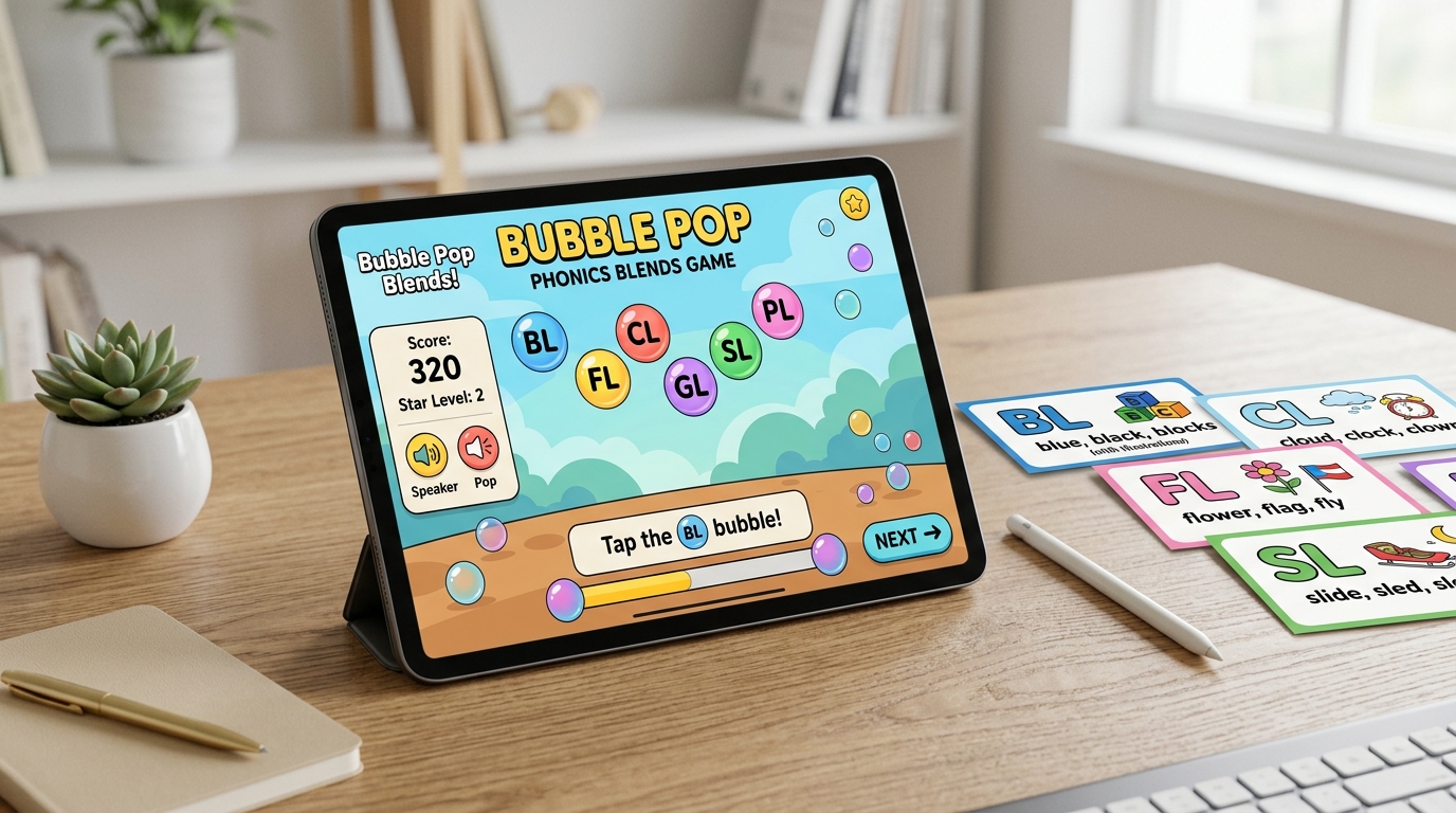 Slide PowerPoint: Game Ghép Âm Phonics Blends (Trò Chơi Bắn Bong Bóng)