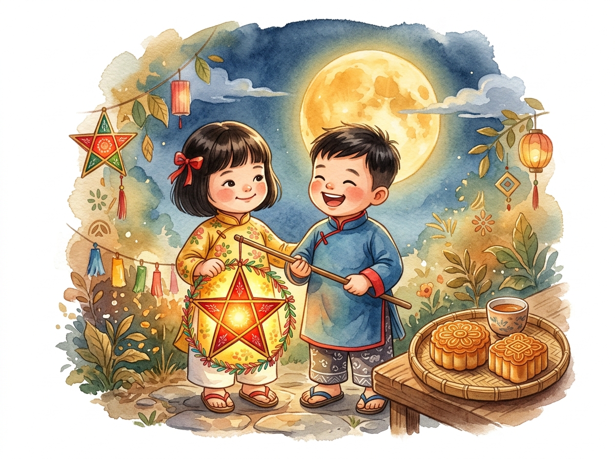 Bộ 10 Thẻ Flashcard Song Ngữ Chủ Đề Tết Trung Thu (Khổ In A5)